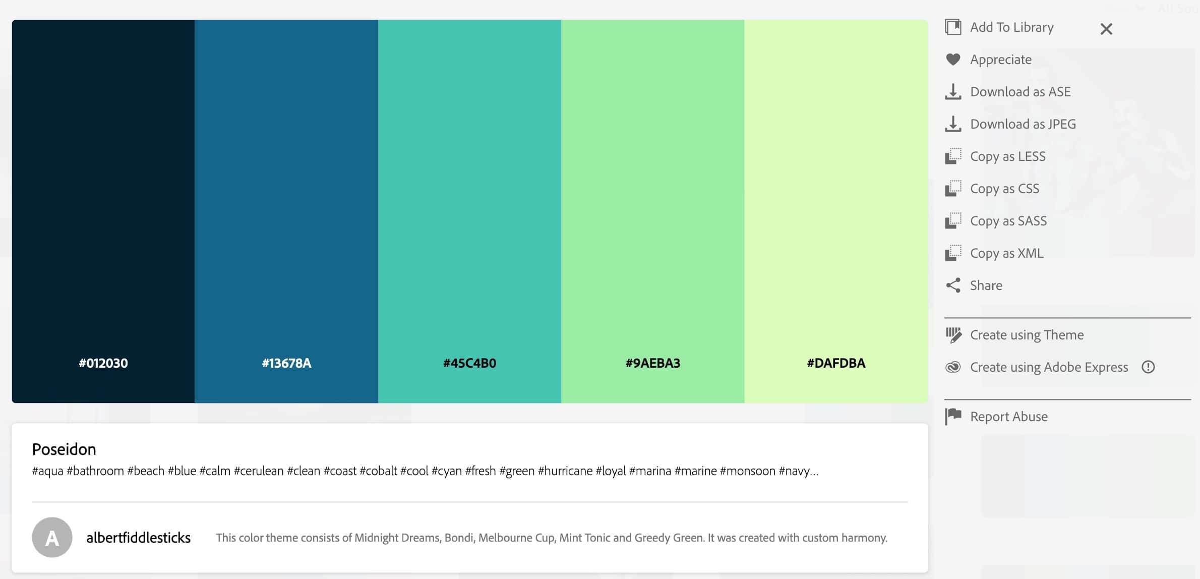 Adobe color palette example