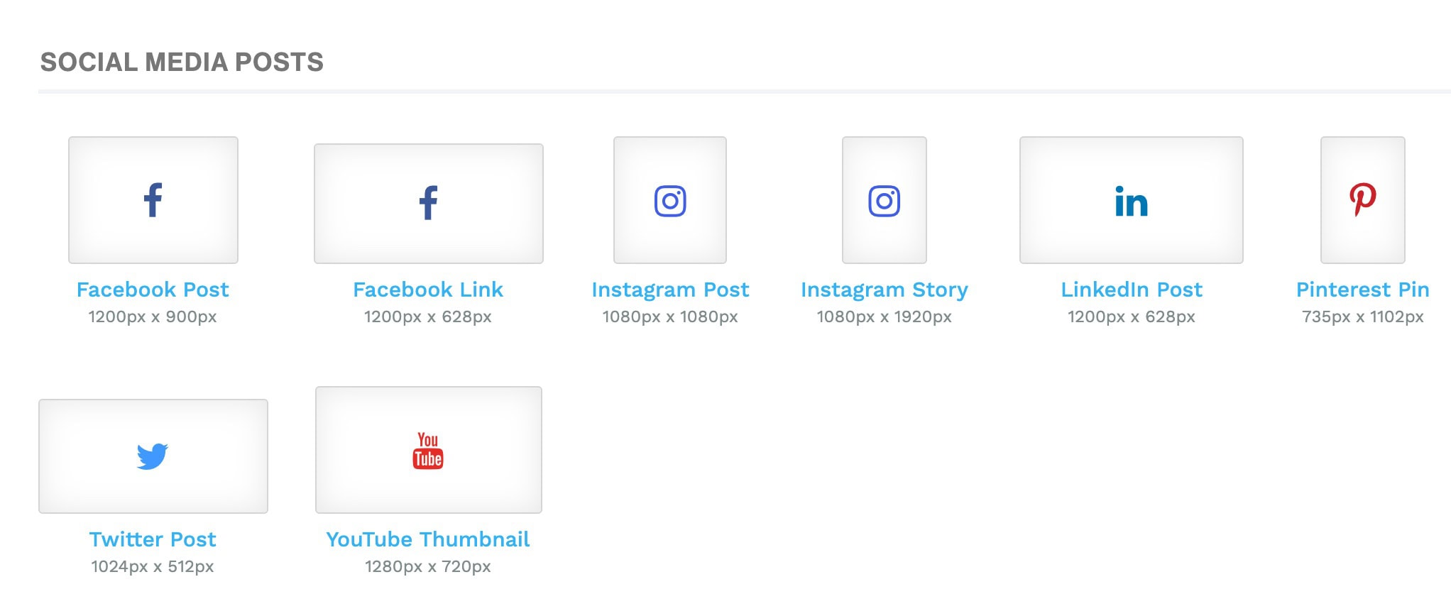 Social media image sizes