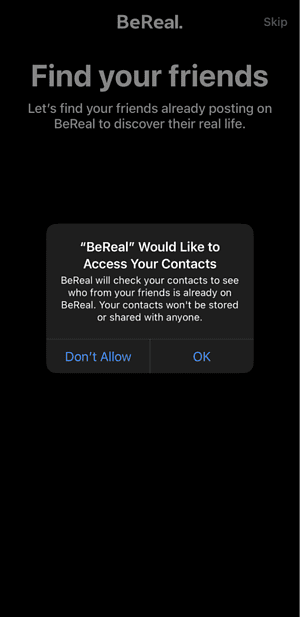 bereal would like to access your contacts