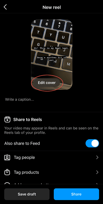 instagram reels edit cover button