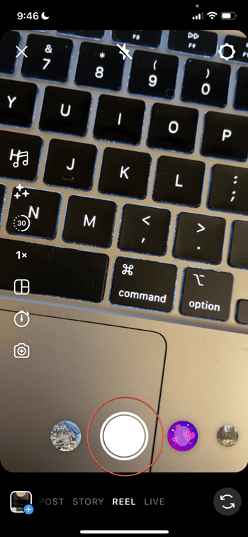 instagram reels record button